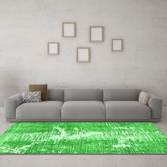Machine Washable Abstract Green Modern Area Rugs in a Living Room,, wshabs561grn
