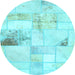 Round Patchwork Light Blue Transitional Rug, abs5620lblu