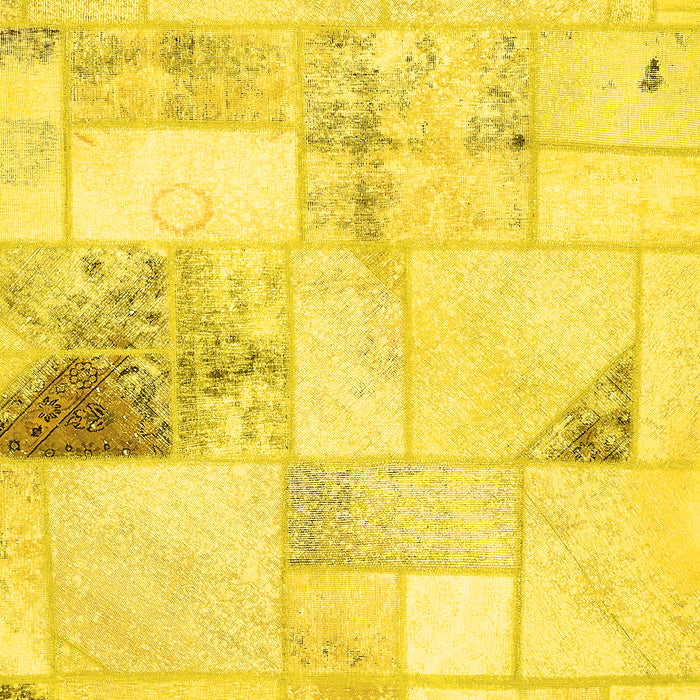 Machine Washable Patchwork Yellow Transitional Rug, wshabs5620yw