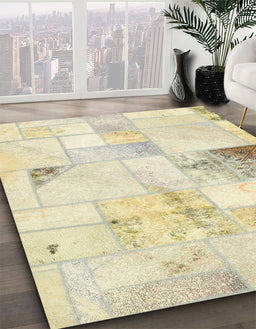 Abstract Golden Blonde Gold Patchwork Rug in Family Room, abs5620
