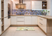 Abstract Golden Blonde Gold Patchwork Rug in a Kitchen, abs5620