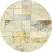 Round Abstract Golden Blonde Gold Patchwork Rug, abs5620