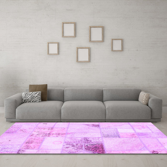 Machine Washable Patchwork Purple Transitional Area Rugs in a Living Room, wshabs5620pur