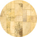 Round Patchwork Brown Transitional Rug, abs5620brn