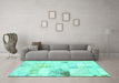 Machine Washable Patchwork Turquoise Transitional Area Rugs in a Living Room,, wshabs5620turq