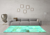 Machine Washable Patchwork Turquoise Transitional Rug, wshabs5620turq