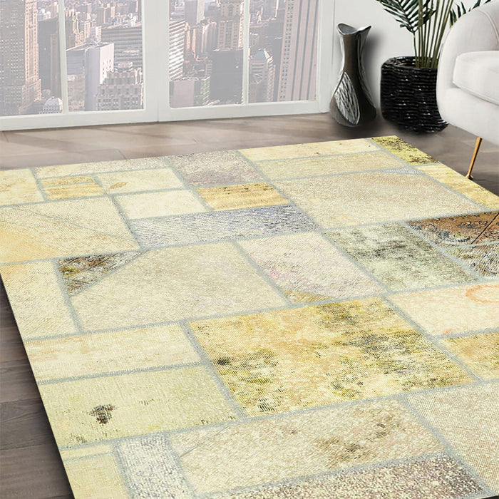 Machine Washable Abstract Gold Rug in a Family Room, wshabs5620