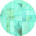 Round Patchwork Turquoise Transitional Rug, abs5620turq