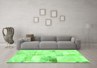 Machine Washable Patchwork Green Transitional Rug, wshabs5620grn