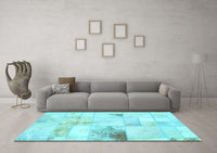 Machine Washable Patchwork Light Blue Transitional Rug, wshabs5620lblu