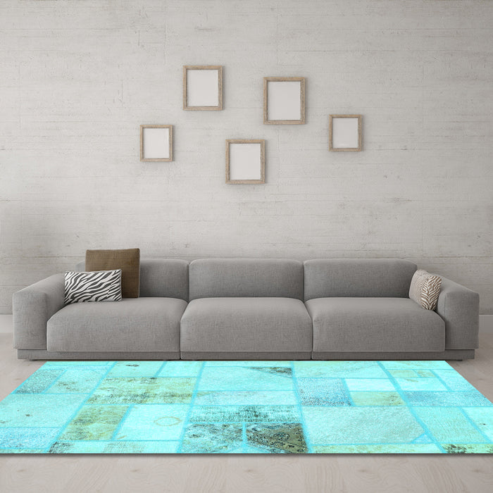 Machine Washable Patchwork Light Blue Transitional Rug in a Living Room, wshabs5620lblu