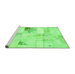 Sideview of Machine Washable Patchwork Green Transitional Area Rugs, wshabs5620grn