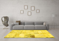 Machine Washable Patchwork Yellow Transitional Rug, wshabs5620yw