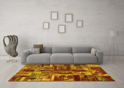 Machine Washable Patchwork Yellow Transitional Rug in a Living Room, wshabs5621yw