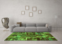 Machine Washable Patchwork Green Transitional Rug, wshabs5621grn