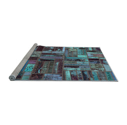 Sideview of Machine Washable Patchwork Light Blue Transitional Rug, wshabs5621lblu
