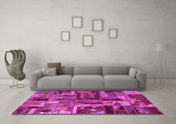 Machine Washable Patchwork Pink Transitional Rug in a Living Room, wshabs5621pnk