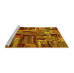 Sideview of Machine Washable Patchwork Yellow Transitional Rug, wshabs5621yw