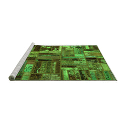 Sideview of Machine Washable Patchwork Green Transitional Area Rugs, wshabs5621grn