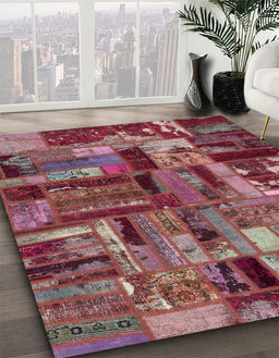 Machine Washable Abstract Red Rug in a Family Room, wshabs5621