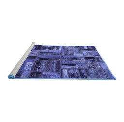 Sideview of Machine Washable Patchwork Blue Transitional Rug, wshabs5621blu