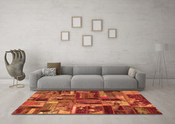 Machine Washable Patchwork Orange Transitional Area Rugs in a Living Room, wshabs5621org