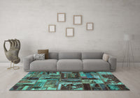 Machine Washable Patchwork Turquoise Transitional Rug, wshabs5621turq