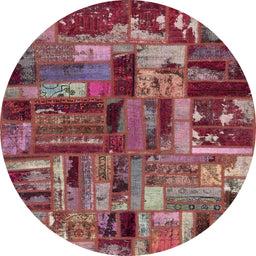 Round Machine Washable Abstract Red Rug, wshabs5621