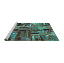 Sideview of Machine Washable Patchwork Turquoise Transitional Area Rugs, wshabs5621turq