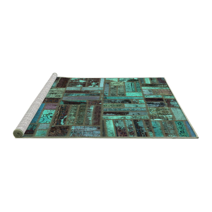 Sideview of Machine Washable Patchwork Turquoise Transitional Area Rugs, wshabs5621turq