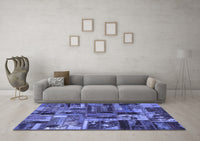 Machine Washable Patchwork Blue Transitional Rug, wshabs5621blu