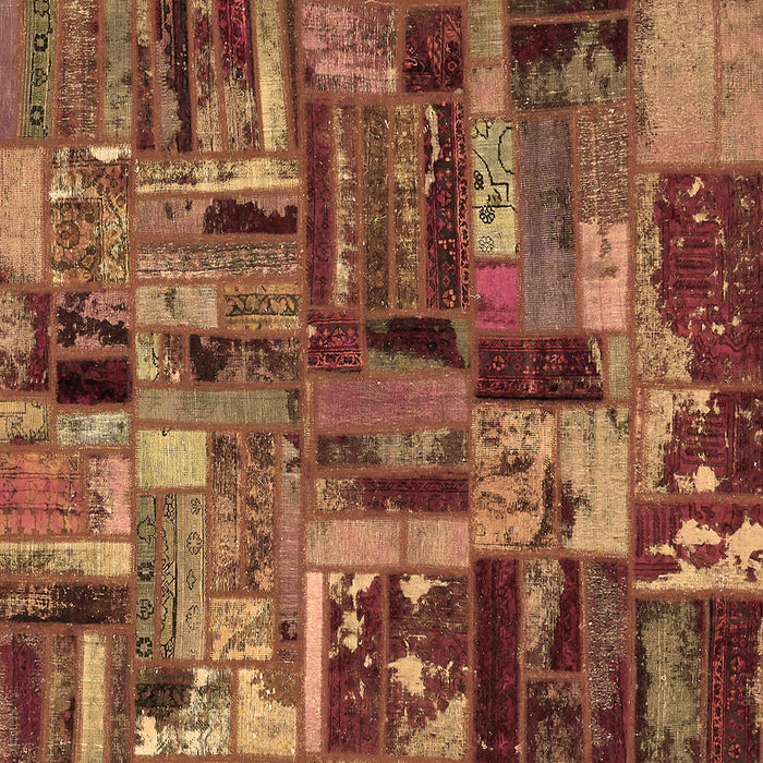 Square Machine Washable Patchwork Brown Transitional Rug, wshabs5621brn