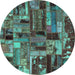 Round Patchwork Turquoise Transitional Rug, abs5621turq