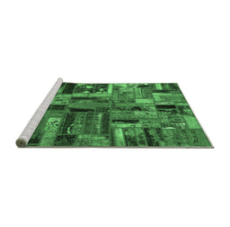 Sideview of Machine Washable Patchwork Emerald Green Transitional Area Rugs, wshabs5621emgrn