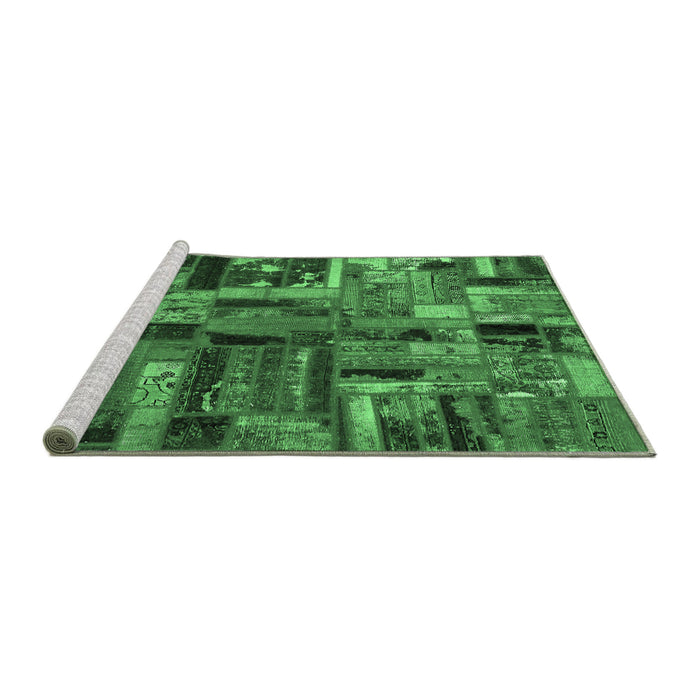 Sideview of Machine Washable Patchwork Emerald Green Transitional Area Rugs, wshabs5621emgrn