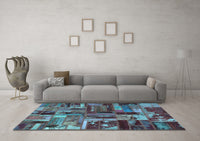 Machine Washable Patchwork Light Blue Transitional Rug, wshabs5621lblu