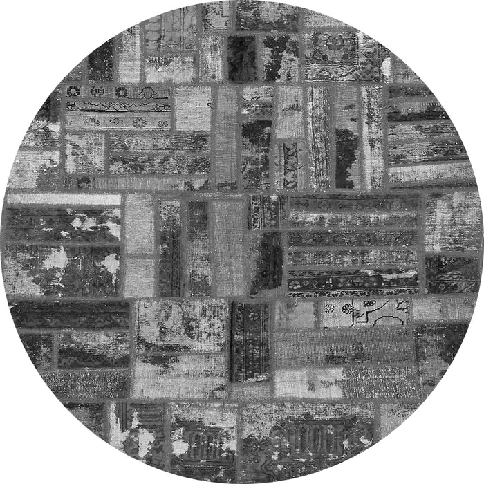 Round Machine Washable Patchwork Gray Transitional Rug, wshabs5621gry