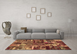 Machine Washable Patchwork Brown Transitional Rug in a Living Room,, wshabs5621brn