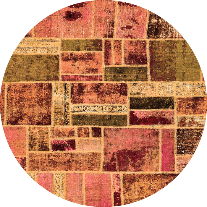 Round Machine Washable Patchwork Orange Transitional Area Rugs, wshabs5622org
