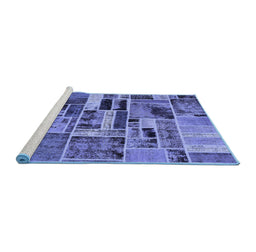 Sideview of Machine Washable Patchwork Blue Transitional Rug, wshabs5622blu