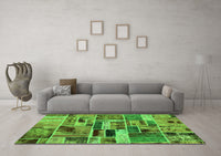 Machine Washable Patchwork Green Transitional Rug, wshabs5622grn