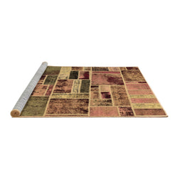 Sideview of Machine Washable Patchwork Brown Transitional Rug, wshabs5622brn