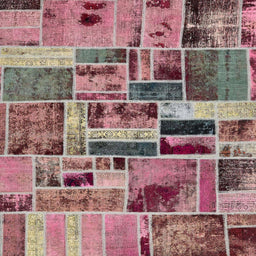 Square Abstract Brown Red Patchwork Rug, abs5622