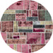 Round Abstract Brown Red Patchwork Rug, abs5622