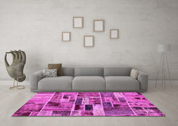 Machine Washable Patchwork Pink Transitional Rug in a Living Room, wshabs5622pnk