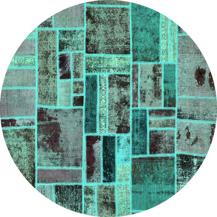 Round Machine Washable Patchwork Turquoise Transitional Area Rugs, wshabs5622turq