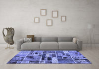 Machine Washable Patchwork Blue Transitional Rug, wshabs5622blu