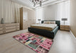 Abstract Brown Red Patchwork Rug in a Bedroom, abs5622