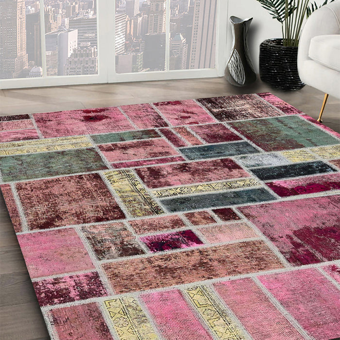 Machine Washable Abstract Brown Red Rug in a Family Room, wshabs5622
