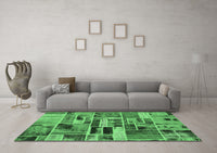 Machine Washable Patchwork Emerald Green Transitional Rug, wshabs5622emgrn